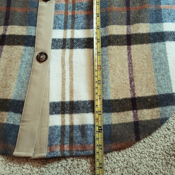NWT Women's Long Khaki & Plaid Flannel Shacket Button Front Relaxed Fit M - Picture 10 of 13